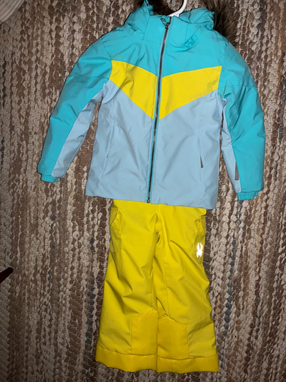 Spyder Kids Turquoise, Light Blue & Yellow Ski Jacket and Pants Set